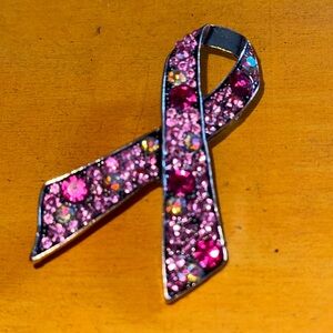 Beautiful Sparkly Silver with Pink Gemstones Breast Cancer Awareness Ribbon
